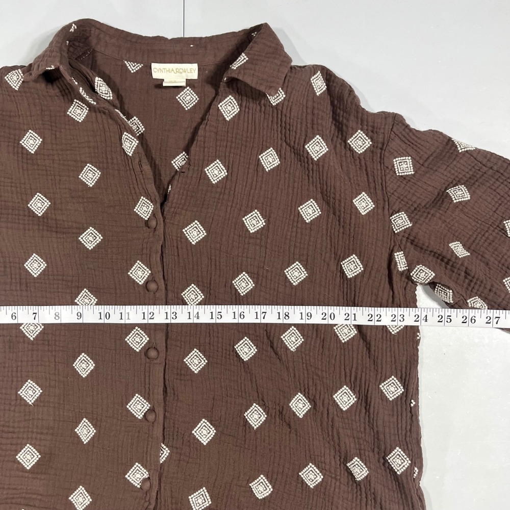 Cynthia Rowley Fairy Grunge Artsy Brown Double Gauze Cotton Embroidered Top 1X - Picture 6 of 9